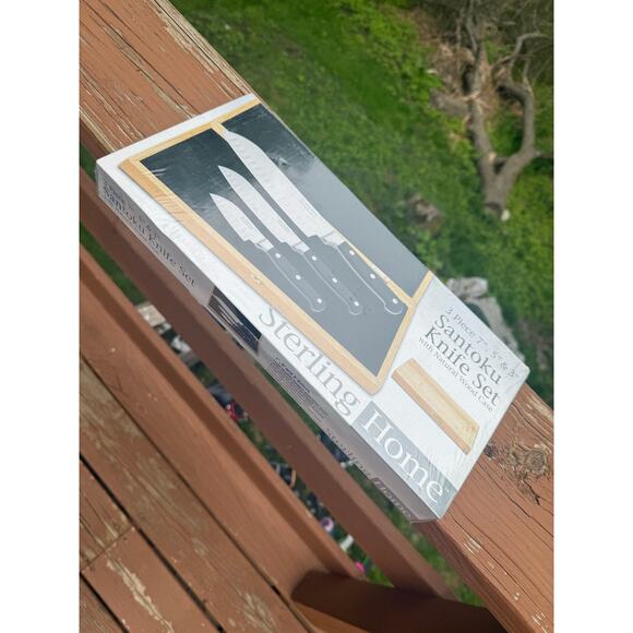 Sterling Home 3 Piece Santoku Knife Set with Natural Wood Case - Picture 3 of 9